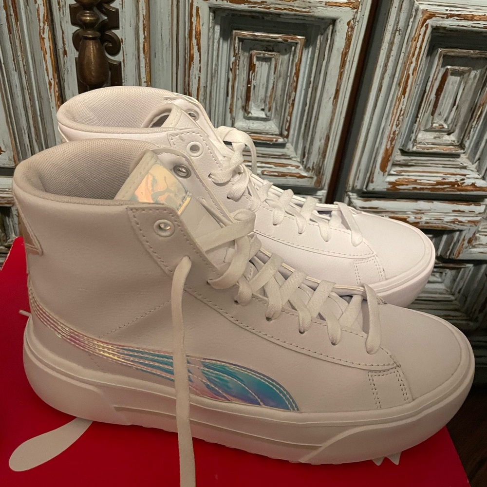 Puma high top white sneaker iridescent swoop